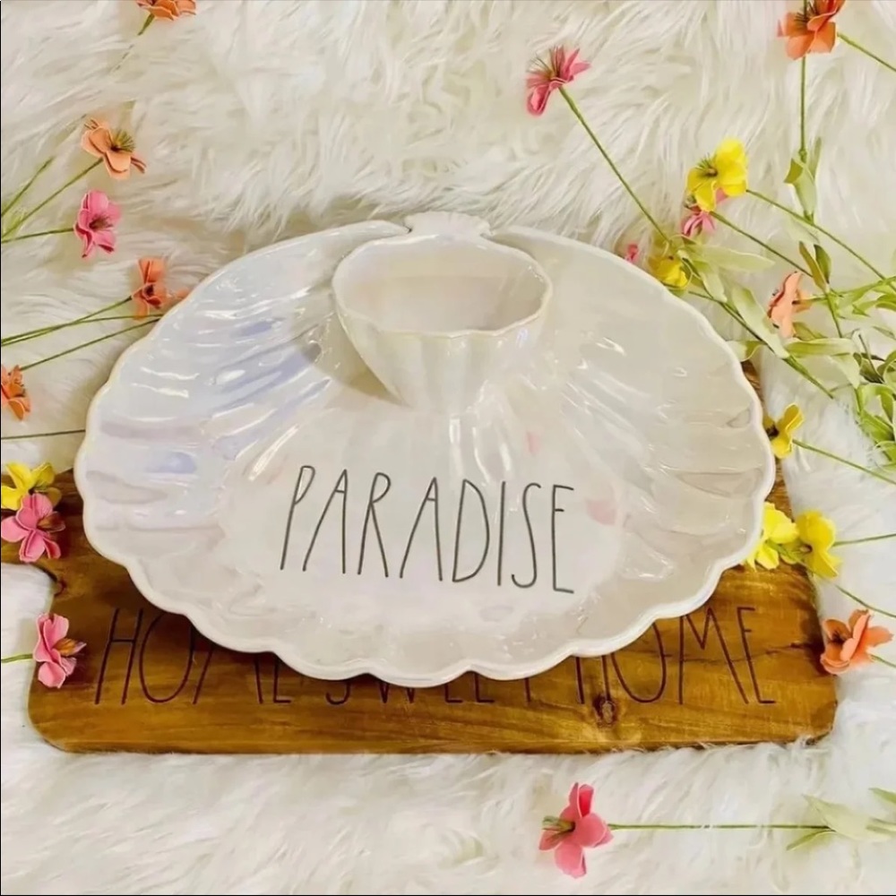 ♡Rae Dunn iridescent PARADISE seashell serving plate/ built in bowl! Rare! HTF!♡